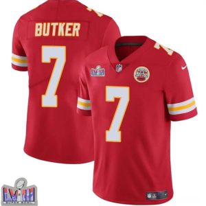 Kansas City Chiefs #7 Harrison Butker Red Super Bowl LVIII Patch Vapor Untouchable Limited Stitched Jersey
