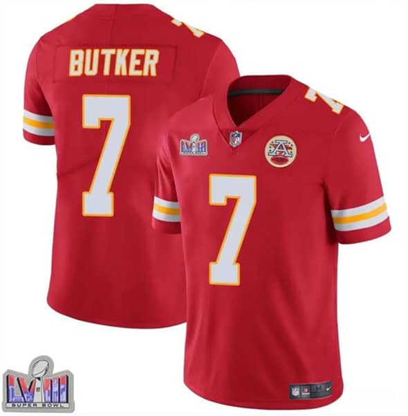Kansas City Chiefs #7 Harrison Butker Red Super Bowl LVIII Patch Vapor Untouchable Limited Stitched Jersey