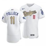 Los Angeles Dodgers #11 A.J. Pollock White Gold Championship Flex Base Stitched Baseball Jersey