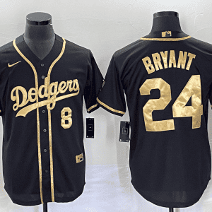 Los Angeles Dodgers Front #8 Back #24 Kobe Bryant Black Gold Cool Base Stitched Jersey