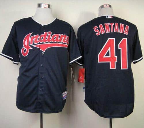 Indians #41 Carlos Santana Navy Blue Cool Base Stitched Jersey