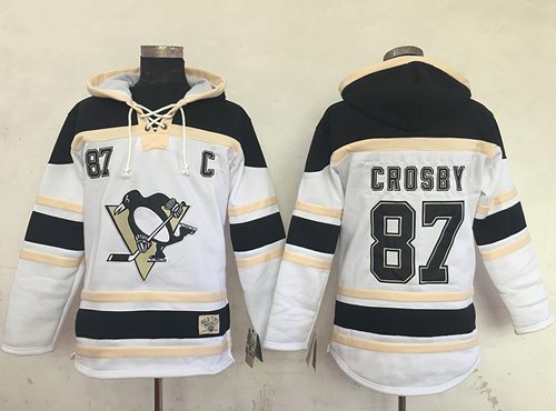 Penguins #87 Sidney Crosby White Sawyer Hooded Sweatshirt Stitched Jersey