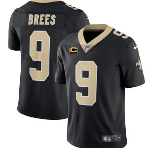 New Orleans Saints #9Drew Brees Black With C Patch Stitched Limited Jersey