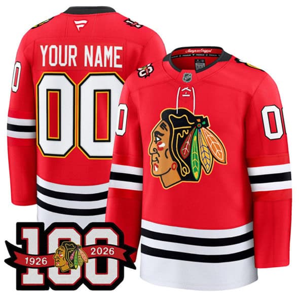 Chicago Blackhawks Custom Red 2025 Home 100th Anniversary Stitched Jersey