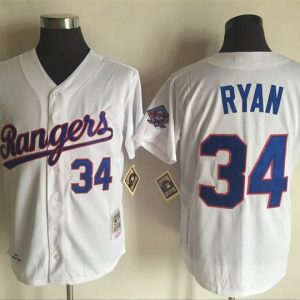 Texas Rangers #34 Nolan Ryan Mitchell And Ness White Throwback Stitched Jersey