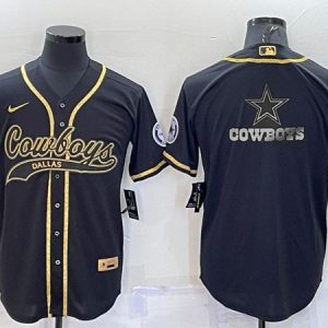 Dallas Cowboys Black Gold Team Big Logo With Patch Cool Base Stitched Baseball Jersey