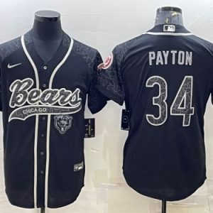 Chicago Bears #34 Walter Payton Black Reflective With Patch Cool Base Stitched Jersey
