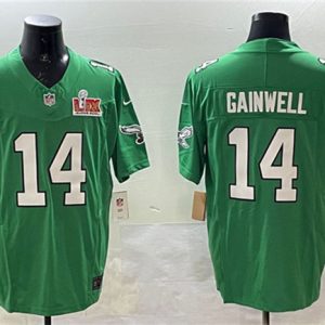 Philadelphia Eagles #14 Kenneth Gainwell Green 2025 Super Bowl LIX Patch F.U.S.E. Throwback Vapor Untouchable Limited Stitched Jersey