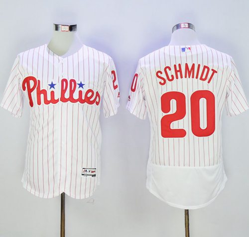 Phillies #20 Mike Schmidt White(Red Strip) Flexbase Authentic Collection Stitched Jersey