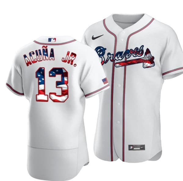 Atlanta Braves White #13 Ronald Acuna Jr 2020 2020 Stars Stripes Flex Base Stitched Jersey