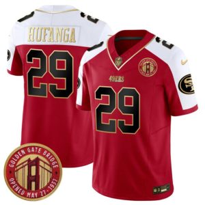San Francisco 49ers #29 Talanoa Hufanga Red White F.U.S.E. Golden Gate Bridge Patch Alternate Vapor Limited Stitched Jersey