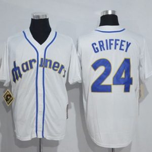 Mitchell And Ness Mariners #24 Ken Griffey White Throwback Stitched Jersey
