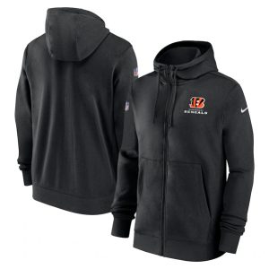 Cincinnati Bengals Black Sideline Club Performance Full-Zip Hoodie
