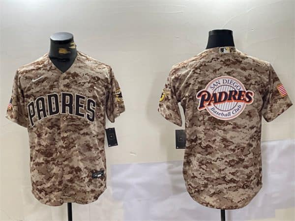 San Diego Padres Tan Camo Team Big Logo Cool Base Stitched Jersey