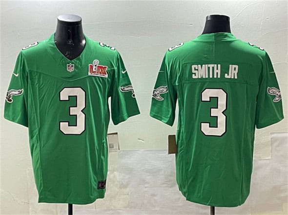 Philadelphia Eagles #3 Nolan Smith Jr. Green 2025 Super Bowl LIX Patch F.U.S.E. Throwback Vapor Untouchable Limited Stitched Jersey