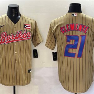 Puerto Rico #21 Roberto Clemente Tan 2023 World Classic Stitched Jersey