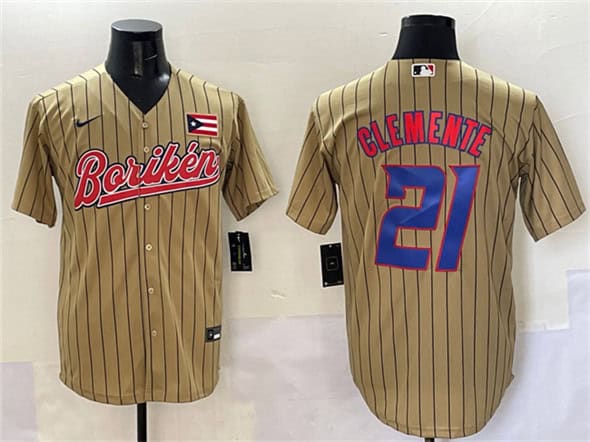 Puerto Rico #21 Roberto Clemente Tan 2023 World Classic Stitched Jersey