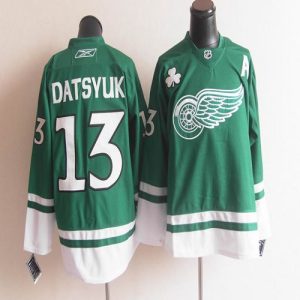 Red Wings St Patty's Day #13 Pavel Datsyuk Green Stitched Jersey