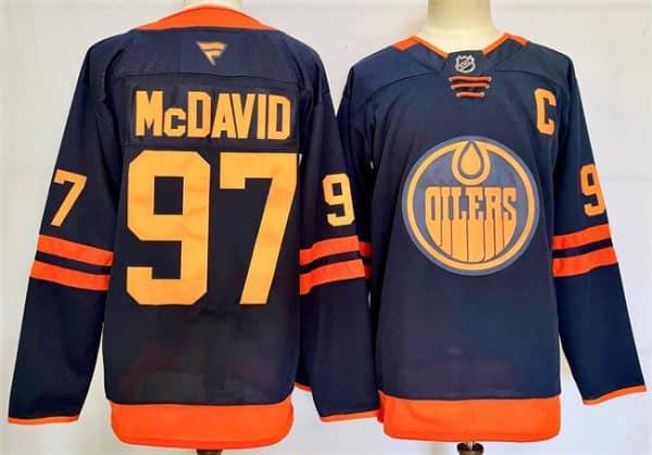 Edmonton Oilers #97 Connor McDavid Navy 2024-25 C Patch Stitched Jersey