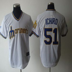 Mariners #51 Ichiro Suzuki White Cooperstown Throwback Stitched Jersey