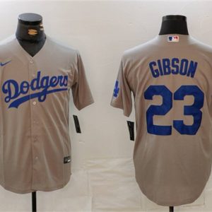 Los Angeles Dodgers #23 Kirk Gibson Gray Cool Base Stitched Jersey
