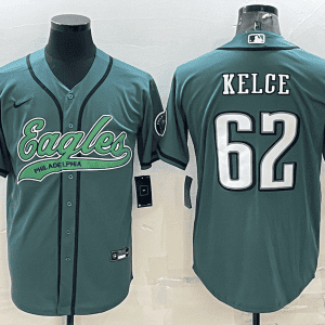 Philadelphia Eagles #62 Jason Kelce Green With Patch Cool Base Stitched Baseball Jersey