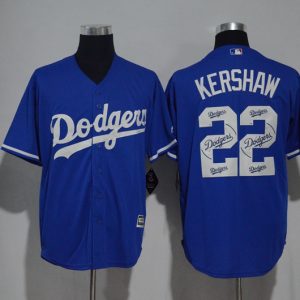 Los Angeles Dodgers #22 Clayton Kershaw Blue Team Logo Print Cool Base Stitched Jersey