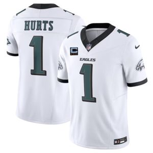 Philadelphia Eagles #1 Jalen Hurts White 2024 F.U.S.E. With 4-Star C Patch Vapor Untouchable Limited Stitched Jersey