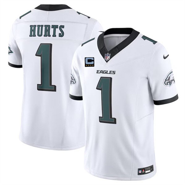 Philadelphia Eagles #1 Jalen Hurts White 2024 F.U.S.E. With 4-Star C Patch Vapor Untouchable Limited Stitched Jersey
