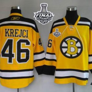 Bruins Stanley Cup Finals Patch #46 David Krejci Stitched Winter Classic Yellow Jersey