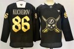 Tampa Bay Lightning #86 Nikita Kucherov 2024-25 Black Gasparilla Inspired Pirate-Themed Warmup Stitched Jersey
