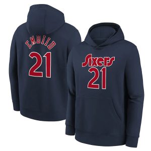 Philadelphia 76ers #21 Joel Embiid Navy Pullover Hoodie