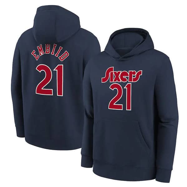 Philadelphia 76ers #21 Joel Embiid Navy Pullover Hoodie