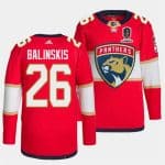 Florida Panthers #26 Uvis Balinskis Red Home 2024 Stanley Cup Champions Stitched Jersey