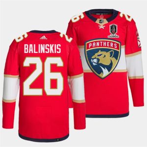 Florida Panthers #26 Uvis Balinskis Red Home 2024 Stanley Cup Champions Stitched Jersey