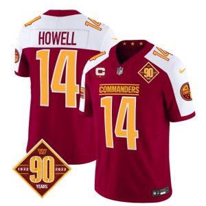 Washington Commanders #14 Sam Howell Burgundy White 2023 F.U.S.E. 90th Anniversary Vapor Limited Stitched Jersey