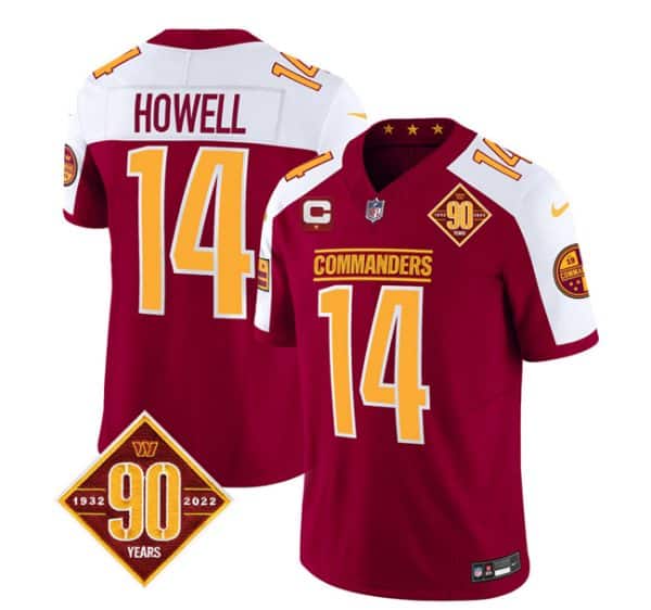 Washington Commanders #14 Sam Howell Burgundy White 2023 F.U.S.E. 90th Anniversary Vapor Limited Stitched Jersey