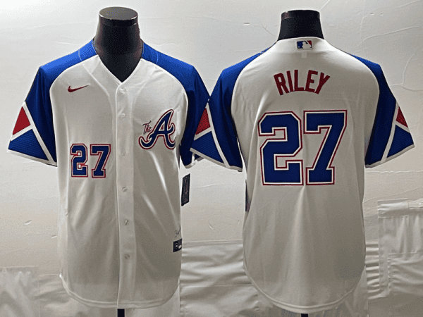 Atlanta Braves #27 Austin Riley White 2023 City Connect Cool Base With Patch Stitched Jersey