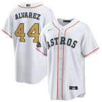 Houston Astros #44 Yordan Alvarez White 2023 Gold Collection With World Serise Champions Patch Cool Base Stitched Jersey