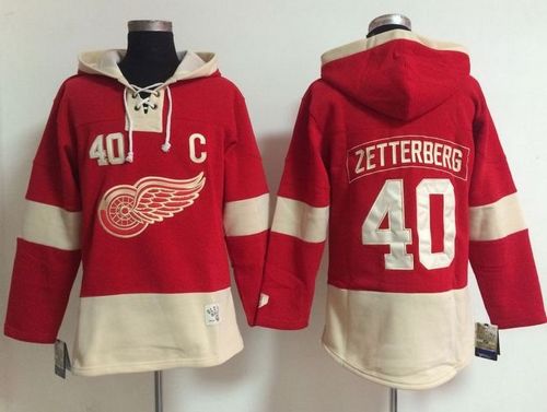 Detroit Red Wings #40 Henrik Zetterberg Red Old Time Lacer NHL Hoodie