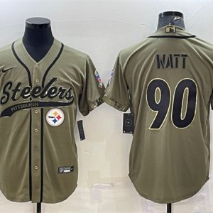 Pittsburgh Steelers #90 T.J. Watt Olive 2022 Salute To Service Cool Base Stitched Baseball Jersey