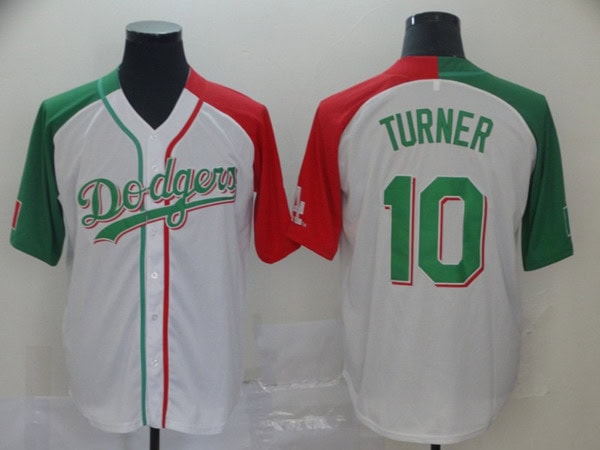 Los Angeles Dodgers #10 Justin Turner White Green Stitched Baseball Jersey