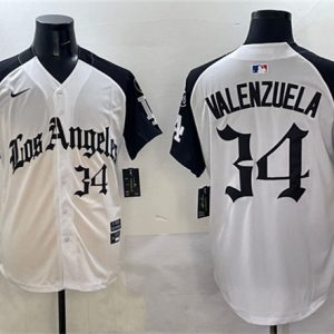 Los Angeles Dodgers #34 Fernando Valenzuela White Black Mexico 2025 LA Gothic Style With Fernando Patch Vapor Premier Limited Stitched Jersey