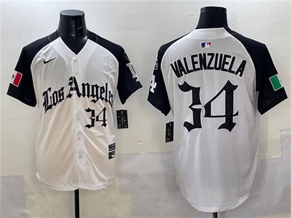 Los Angeles Dodgers #34 Fernando Valenzuela White Black Mexico 2025 LA Gothic Style With Fernando Patch Vapor Premier Limited Stitched Jersey