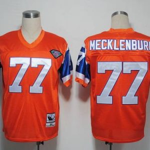 Mitchel And Ness Broncos #77 Karl Mecklenburg Orange With 75 Anniversary Patch Stitched Throwback Jersey