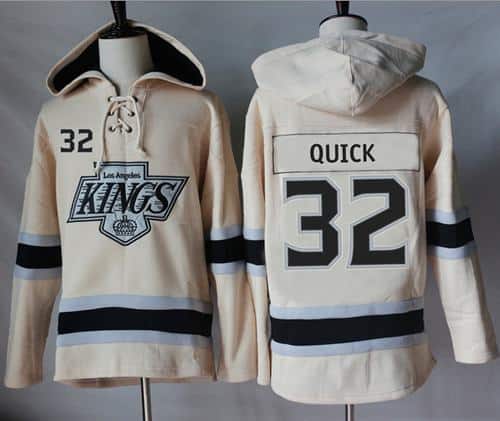 Kings #32 Jonathan Quick Cream Sawyer Hooded Sweatshirt Stitched Jersey