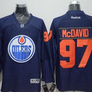 Oilers #97 Connor McDavid Navy Blue Denim Stitched Jersey
