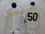 Los Angeles Dodgers #50 Mookie Betts White Golden Flex Base Stitched Jersey