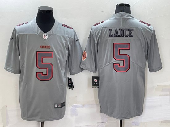 San Francisco 49ers #5 Trey Lance Gray With Patch Atmosphere Fashion Stitched Jersey