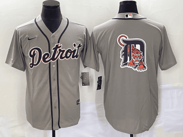 Detroit Tigers Gray Team Big Logo Cool Base Stitched Jersey